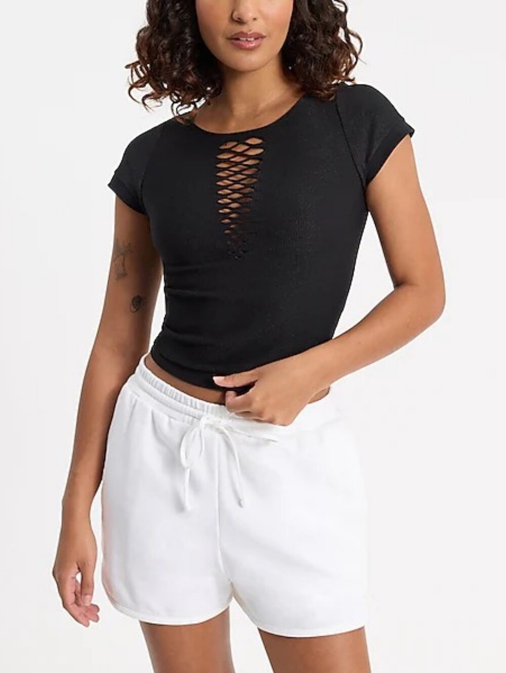 NWT Express Body Contour Seamless Ribbed Mesh Crew Neck Tee